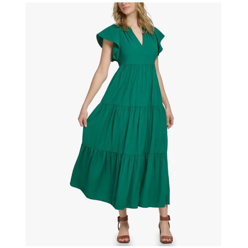 Calvin Klein Split Neck Green Maxi Dress